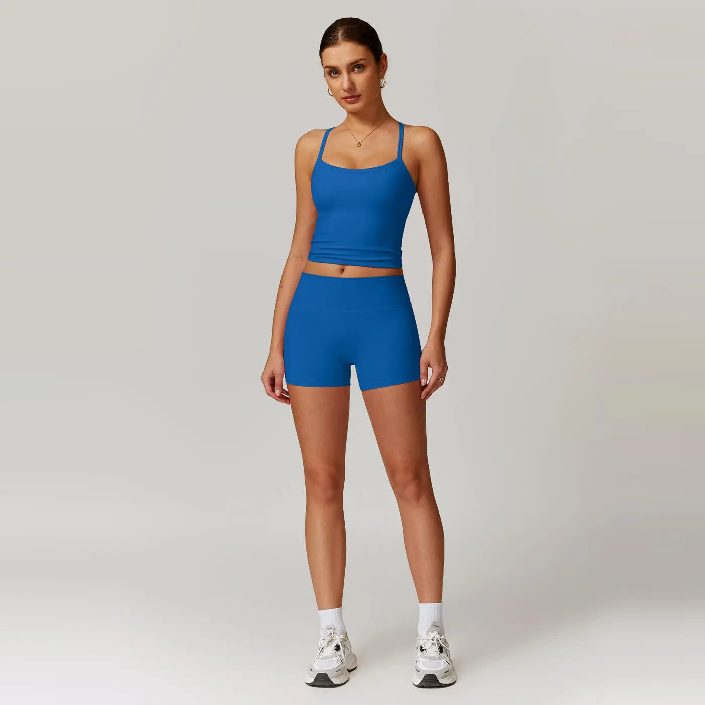 MFVIM Women'S Yoga Wear Backless Lace up Sports Bra and High Waisted Hip Lifting Shorts Matching Workout Set Butt-Lifting Pilates Improver Suit Sleeveless Gym Tops Lightweight Activewear Running Outfits Sporty Style Clothes