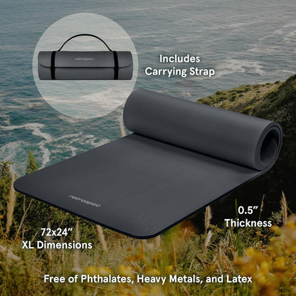 Premium Non-Slip Solana Yoga Mat with Nylon Strap - 72x24 Inches, Ideal for Pilates, Stretching, and Fitness - Easy to Clean and BPA Free