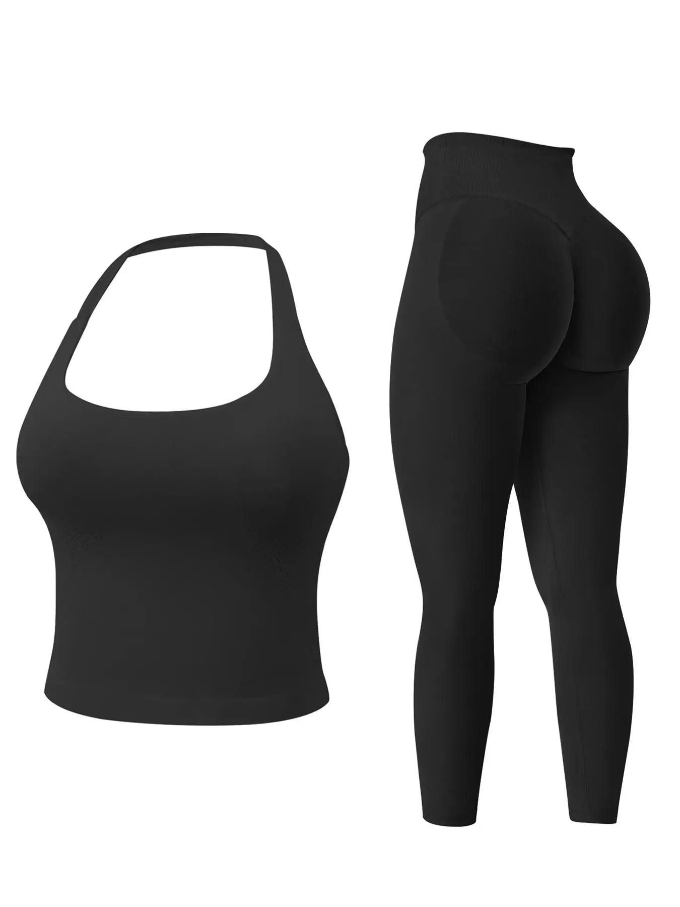 Two-Piece Set Women'S Solid Seamless Crop Tank Top & High Waist Leggings Tracksuit Set Gym Sets, Sporty Casual Breathable Comfortable Outfits for Yoga Gym Workout Running, Ladies Sportswear for All Seasons, Fitness Outfit, Fitness Clothing
