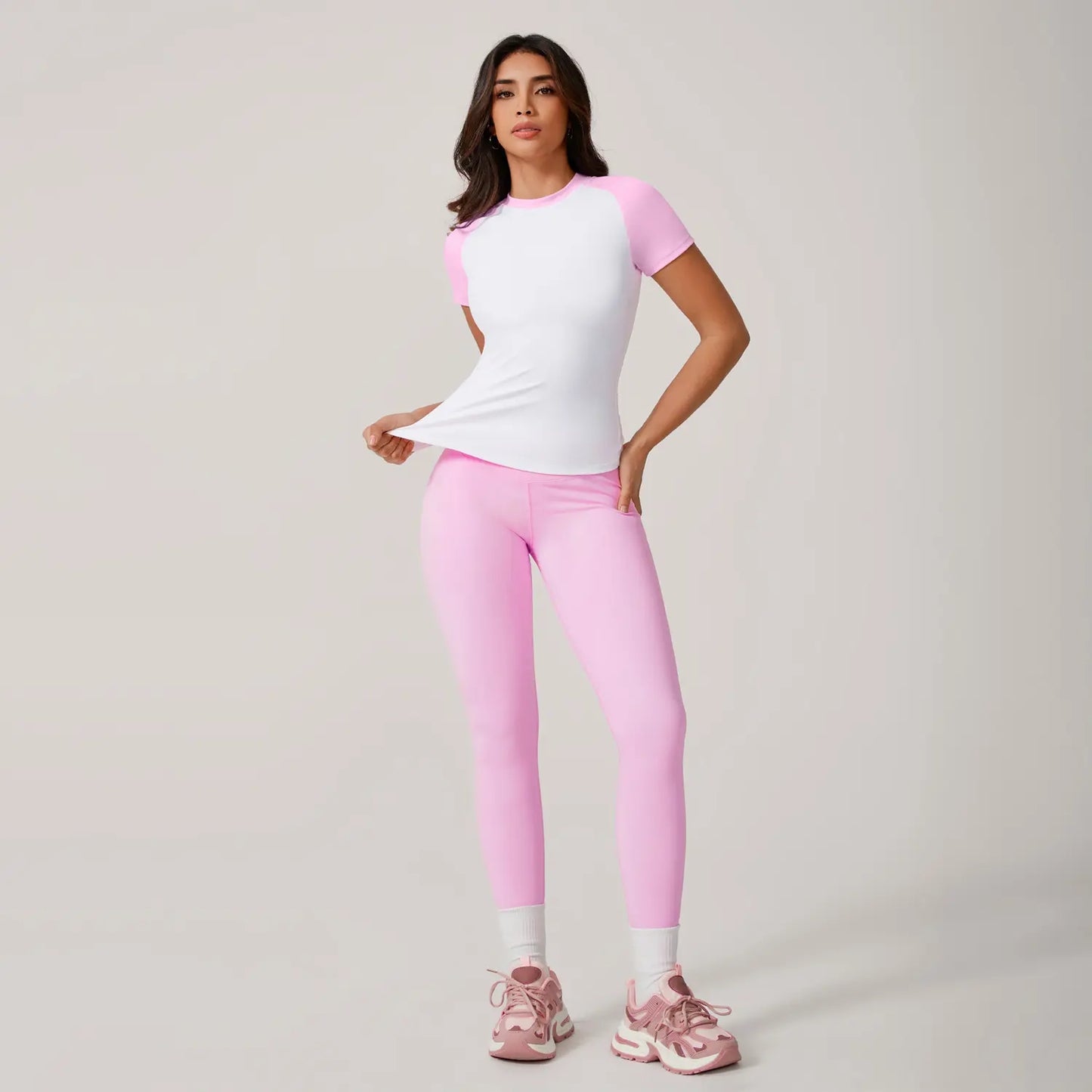 TIMEOFF Women'S 2 Piece Sweatsuit Set - Raglan Sleeve Color-Block Fitted Top & High-Waist Leggings, Stretchy Breathable Sporty Style Outfits for Yoga, Gym Workouts, Women'S Clothes,Summervibes