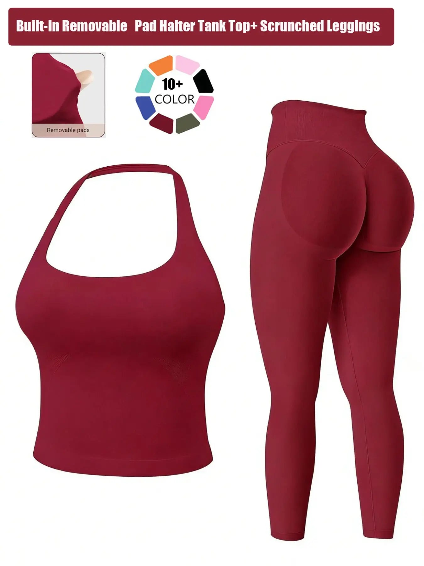 Two-Piece Set Women'S Solid Seamless Crop Tank Top & High Waist Leggings Tracksuit Set Gym Sets, Sporty Casual Breathable Comfortable Outfits for Yoga Gym Workout Running, Ladies Sportswear for All Seasons, Fitness Outfit, Fitness Clothing